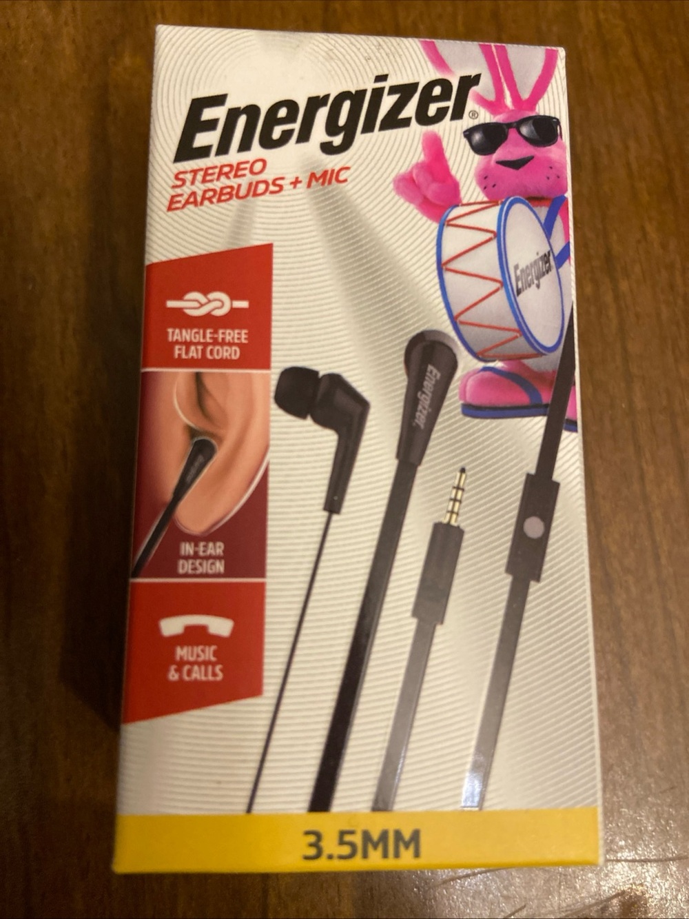 Energizer Stereo Earbuds + Mic Plug-in 3.5 MM In Black.